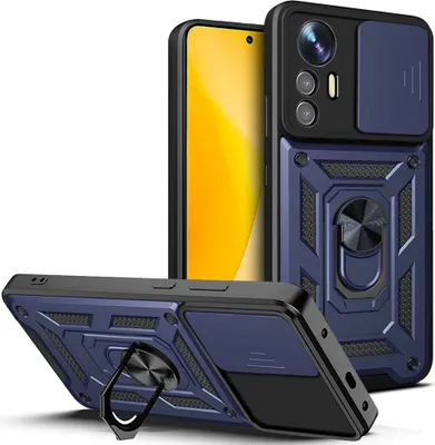 Produktbild von Xiaomi 12 Lite Hülle mit Ring Ständer Halter Dia Kameraschutz TPU PC Schutzhülle für Xiaomi 12 Lite Blau