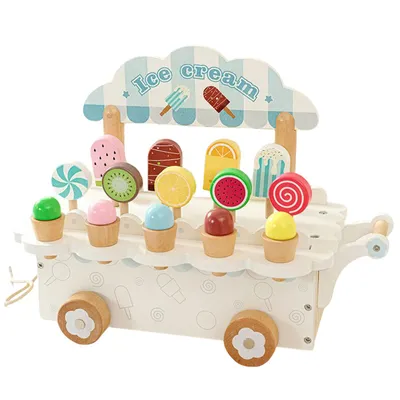 Produktbild von Spielküche Eisdiele Kinder Holz, 3-in-1-Spielküche Zubehör mit EIS Spielzeug