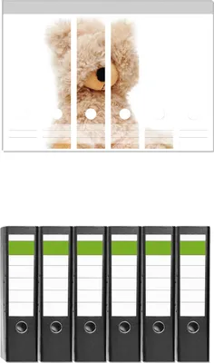 Produktbild von Wallario 6 Stück breite Ordner inkl. Klebeetiketten mit Motive Süßer Teddybär -  Set mit Rückenschildern / Ordnerrücken Stickern