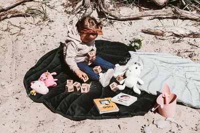 Obrázek produktu pro Bellochi Play Mat pro dítě a děti - Beige - 95x78 cm - Universal Play Carpet for Learning Plaring - pro vnitřní a venkovní oblast - měkká nejvyšší tkanina - tvar listů