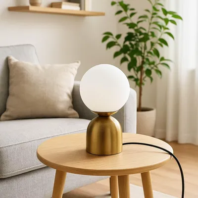 Produktbild von Opviq, Moderne Tischlampe mit Metallkörper und Glasabdeckung, Ø15 h:15 cm, Höhe 28 cm, 100 cm Kabel mit Schalter, E27 Fassung, Weiß und Antik, Ideal für Hotel & Zuhause.