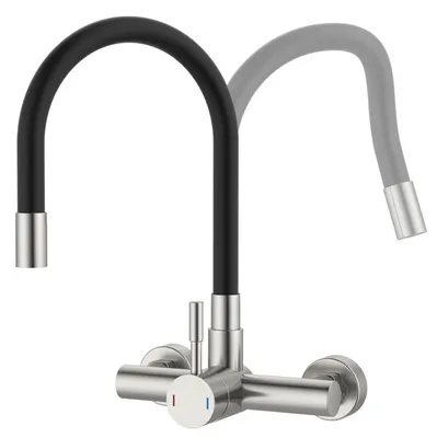 Immagine prodotto di Miscelatore da cucina a parete, con tubo flessibile, girevole a 360°, nero, in acciaio inossidabile