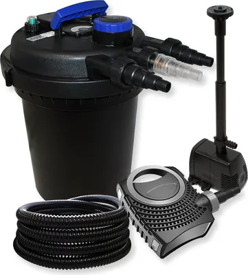 Image de SunSun Kit complet: CPF-180 Filtre de bassin à pression jusqu’à 6000L avec 11 W Lampe uv, CTF-8000 SuperECO pompe de filtration 8000l/h 70W, 25m Tuyau 25 mm (1"), HJ-943 ECO fontaine 800l/h 16W