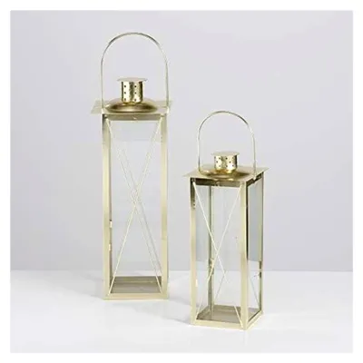 Produktbild von Klassisches 2-teiliges Laternen Set in Gold für Innen, 32 cm und 40 cm