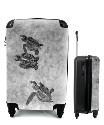 Produktbild von MuchoWow® Koffer Handgepäck Trolley Rollkoffer Kleine Reisekoffer mit 4 Rollen - Schildkröten schwarz-weiß Foto - Cabin Size < 55x40x23 cm & 55x40x20 cm - Fotokoffer - Kabinenkoffer - Boardgepäck - Reise-Box - Reisekoffer - Reisegepäck - Koffer mit Bild - Trolley für Kinder
