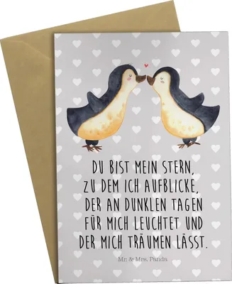 Produktbild von Mr. & Mrs. Panda Grußkarte Pinguin Liebe - Grau Pastell - Geschenk, Love, hochzeitskarten, Hochzeitstag, Klappkarte, osterkarten, Liebesspruch, einladungskarten, Vertraut