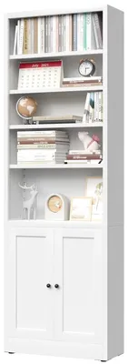 Imagen del producto de Estantería metálica con 5 niveles y puerta, estantería industrial blanca con estantes ajustables, 180x60x23,6 cm, color blanco