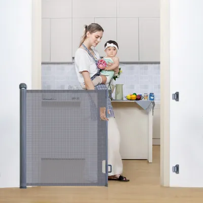 Produktbild von Bramka zabezpieczająca drzwi 0-140 cm obsługiwana jedną ręką śluza bramka dla psa bramka schodowa chowana, szara
