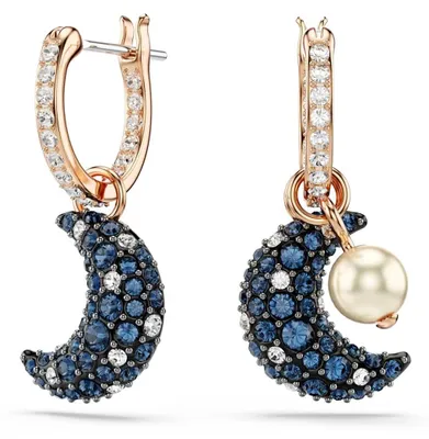 Produktbild von Swarovski- Luna Drop-Ohrhänger 5671569 , Asymmetrisches Design, Mond, Mehrfarbig, Roségold-Legierungsschicht