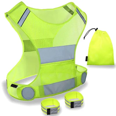Produktbild von Reflektierende Weste mit Armbändern, ultraleichte Sicherheitsweste aus Mesh für Laufen, Radfahren, Spaziergänge mit dem Hund, Motorradfahren und Joggen