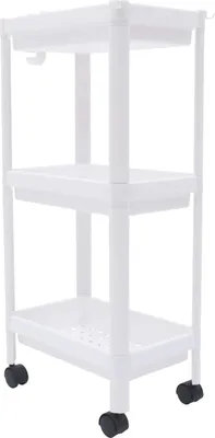 Image de Chariot de rangement - Chariot à roulettes à 3 niveaux - Structure étroite - Plastique PP - 5 kg par niveau - 36 × 22,5 × 79,5 cm - Blanc