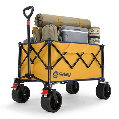 Produktbild von Sekey Faltbar Bollerwagen Klappbar Handwagen Gartenwagen 150kg Tragekraft Transportwagen, Gelb