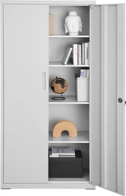 Produktbild von SONGMICS Aktenschrank mit 2 Türen, Büroschrank Office , Aufbewahrungsschrank aus Stahl, Metallschrank abschließbar 5 Ebenen, für Garage, Arbeitszimmer, stabil, grau OMC015G01