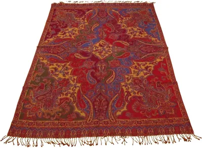 Produktbild von Wolldecke Jacquard aus feiner Wolle und Baumwolle in Rottönen 140 cm x 200 cm