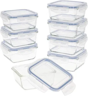 Produktbild von Famanu Set von 8 luftdichten Glasbehältern, mikrowellengeeignete Lunchboxen, 550 ml, transparent