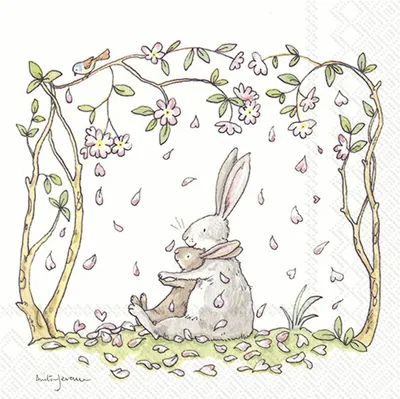 Produktbild von Servietten 33x33 cm - BLOSSOMS AND BUNNIES white