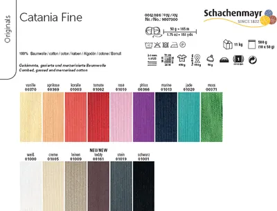 A color swatch chart for yarn, showing various colors and their names.