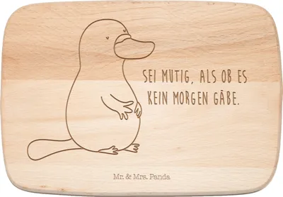 Produktbild von Mr. & Mrs. Panda Holzbrett Schnabeltier Mut - Transparent - Geschenk, schneidbrett, Arbeit, Training, Büro, vesperbrett, Schneidebrett, Lebensweisheit, Meer, Motivation