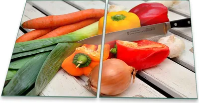 Produktbild von Herdabdeckplatte Glaskeramik 2-Teilig 2x40x52 Gemüse Bunt Abdeckung Spritzschutz Glas