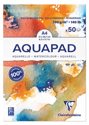 Obrázek produktu pro Clairefontaine 975721C Akvarelový blok Clairefontaine AQUAPAD, DIN A4, 300 g/m2