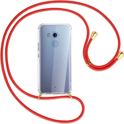 Produktbild von Handykette Backcover-Schutzhülle mit Band (Metall goldfarben) für HTC U11 Plus - rot