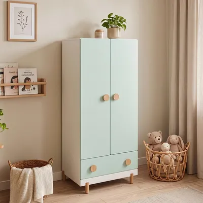 Produktbild von Kinderkleiderschrank 'Vaarentaa' mit Schublade 126 x 60 x 41 cm Weiß / Mintgrün