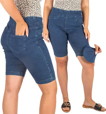 Produktbild von FIRI Damen-Jeansshorts mit hoher Taille, geradem Bein über dem Knie, Dunkelblau, 50