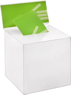 Produktbild von Losbox / Aktionsbox 200x200x200mm mit Topschild DIN Lang Quer, aus opalem / blickdichtem Acrylglas / Spendenbox / Einwurfbox / Gewinnspielbox / Acryl / Opal / undurchsichtig - Zeigis®