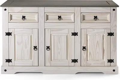 Produktbild von Sam Möbel GmbH Sideboard Pinienholz weißgrau lasiert MEXICO 84x132x44 cm, Unikat, dekorative Verzierungen, stilvolle Griffe