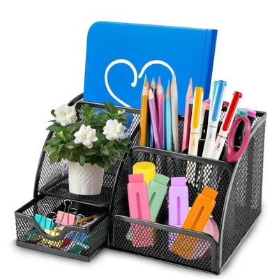 Produktbild von Tischelement Organizer, Mesh & Metall Platzsparendes Desk Organizer für Büro Zuhause Schule, Schwarz