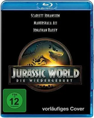 A Blu-ray disc cover for Jurassic World: Die Wiedergeburt.