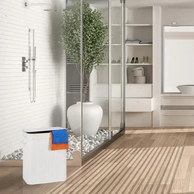 Produktbild von Famanu Wäschekorb mit Deckel - 95 l, faltbar, 2 Fächer, weiß
