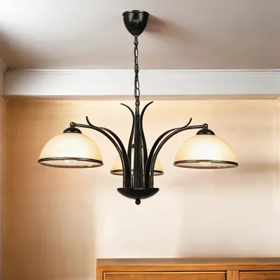 Produktbild von Pendelleuchte Landhaus "Korfu" Messing Weiß Glas Metall 3-flammig Hängelampe Wohnzimmer Esstisch