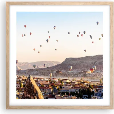 Produktbild von Gerahmtes Poster - Rahmen in heller Eiche - Berge Ballon Flug - 50x50 cm - Wand Bild - Wanddeko - Wandbilder - Wandposter - Bilderrahmen - Bilder - Kunstdruck - Wandbild - P2NAC50x50-3997