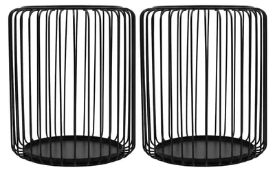 Productafbeelding van Set van 2 zwarte windlichten buiten, 13 x 16 cm metalen kandelaar