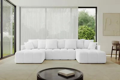 Produktbild von ALTDECOR Ecksofa in U-Form mit Schlaffunktion und Bettkasten LONLI-U 355x189x68 cm Weiß - Corner Sofa Bett Eckcouch Couch L-Form Schlafcouch Ausziehbar Wohnlandschaft Schlafsofa Cauchsofa