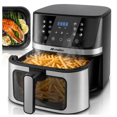 Obrázok produktu pre Teplovzdušná fritéza Bez tuku 7L XXL 1800W s okienkom MalTec 12 programov LED dotykový displej AirFryer Nízkokalorický Nepriľnavý Ochrana proti prehriatiu