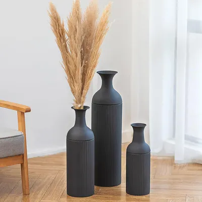 Bodenvasen Set 3er – Metall Standvasen 68/51/41 cm schwarz