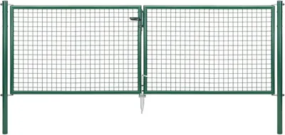 Produktbild von Alberts Wellengitter-Doppeltor mit Zubehör, Breite 300 cm, Höhe 100 cm, grün, zum Einbetonieren, Pfostentärke 60 mm