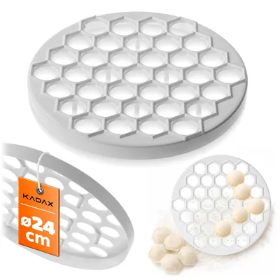 Productafbeelding van KADAX Deegvormer, diameter 24 cm, van kunststof. Dumpling maker met 37 kuiltjes, ronde vorm voor zelfgemaakte dumplings, pelmeni, piroggen, ravioli en dumplings