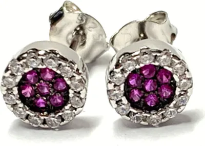 Produktbild von Ohrring 925/- Silber rhodiniert Zirkonia rot weiß Ohrstecker Kreis