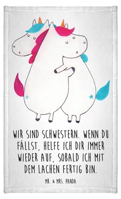 Produktbild von Mr. & Mrs. Panda Handtuch Einhörner Umarmen - Weiß - Geschenk, Liebe, Klein, Kleines, Unicorn, Geschwister, baumwolle, Frotteetuch, Freundin, Einhorn, Familie, Gäste-WC