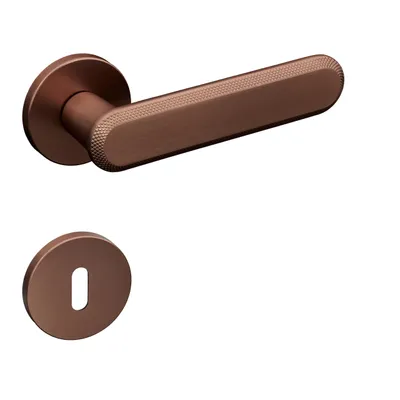 A door handle set and a keyhole escutcheon are shown against a white background.