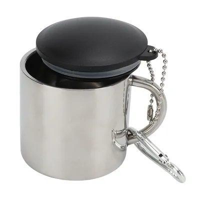 Produktbild von Campingbecher,Camping Teetasse Edelstahl,120ml Outdoor Becher mit Karabiner Outdoor,Trinkbecher mit Dichtungsdeckel