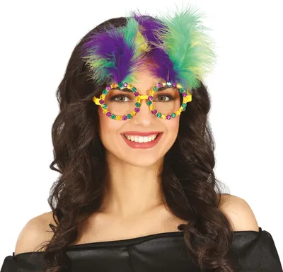 Image de Weltkulturen Lunettes de carnaval Fasching Party Accessoire Jecken Enterrement de vie de garçon Plumes Créatif Fun Coloré Event Lunettes, Couleur : Multicolore