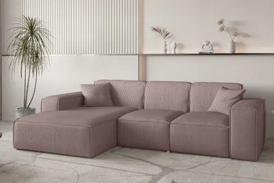 Produktbild von Ecksofa Designersofa CELES PREMIUM in Stoff Scala Lavendel Ottomane Links
