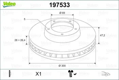 Produktbild von 2x VALEO Bremsscheibe 197533 vorne für HYUNDAI ix35 (LM EL ELH) für KIA OPTIMA