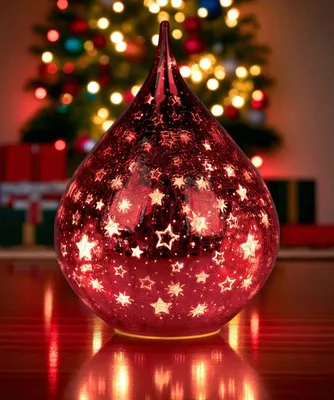 Produktbild von formano LED Deko Farbglas Tropfen Sterne Rot 21 cm Glasleuchte in Crackle-Optik