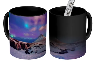Produktbild von MuchoWow® Magický pohár Polárna žiara - ružová - Island 350 ml Pohár na zmenu farby Darček Nápad na darček - Foto hrnček