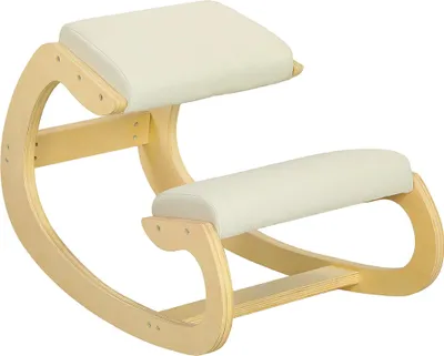 Image de Genouillère ergonomique - Chaise de salon - Structure en bois - Assise rembourrée - 55 x 85 x 55 cm - Crème